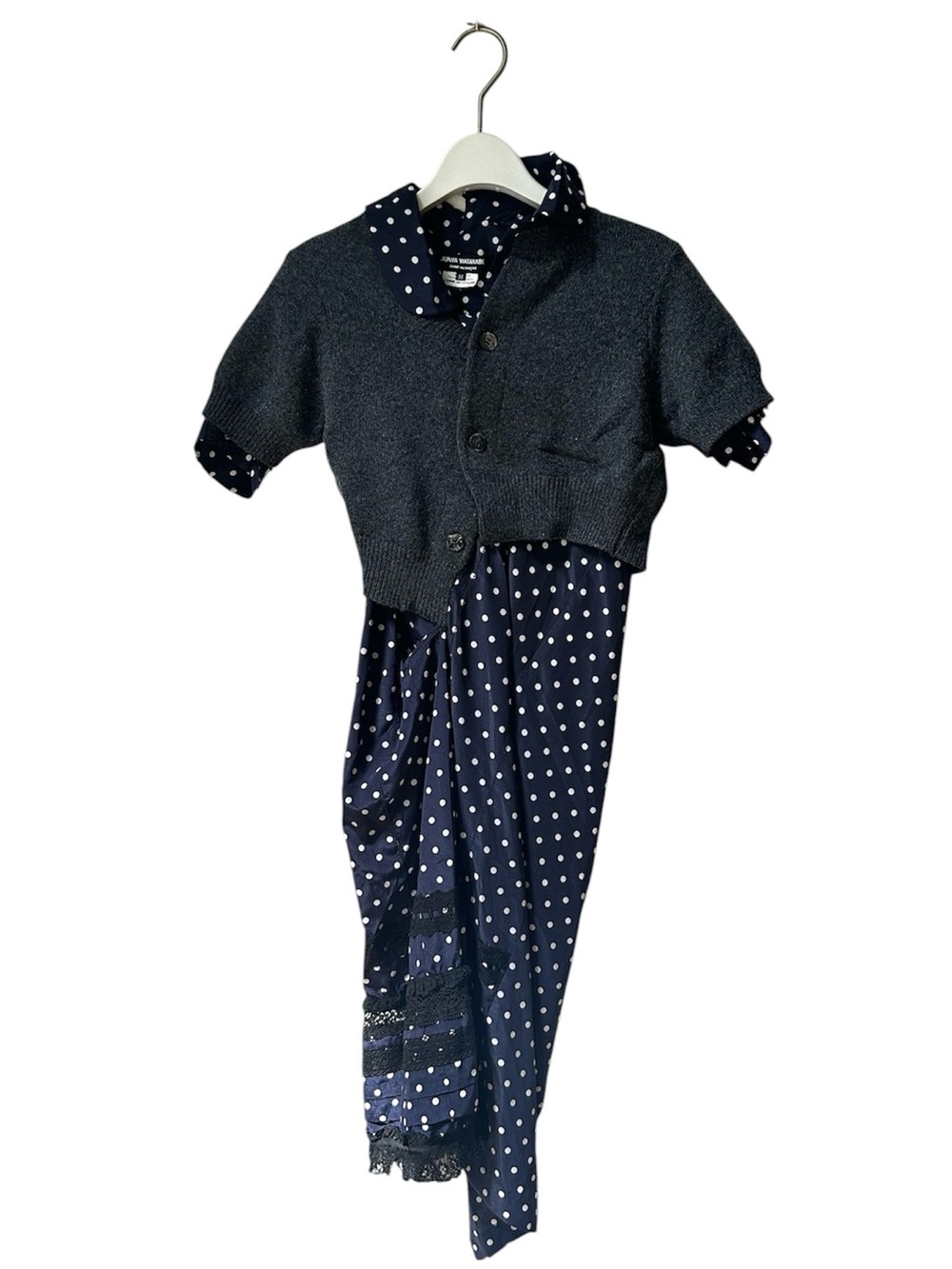 Junya Watanabe CDG Asymmetrical Navy Polka Dot Cardigan Midi Dress